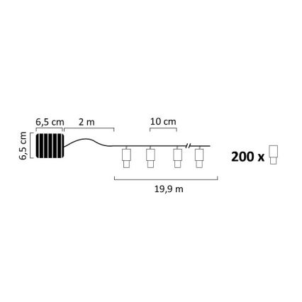 LED Соларна верига SHINE 200xLED/1,2V 600 mAh 21,9 m IP44