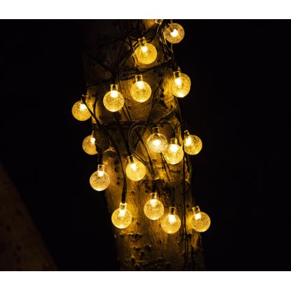 LED Соларни декоративни лампички BUBBLE GLASS 20xLED/8 функции 4,85 m 600 mAh IP44 топло бяло