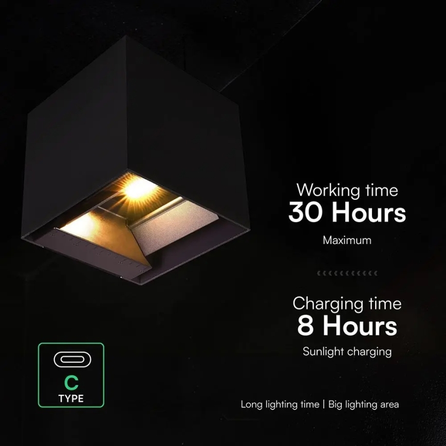 LED соларен стенен осветител със сензор LED/9W/3,7V 3000/4000/5000K IP65 2600 mAh черен