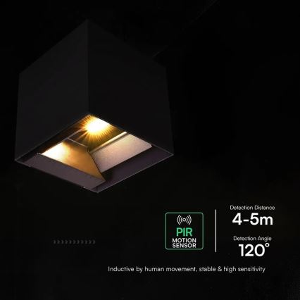 LED соларен стенен осветител със сензор LED/9W/3,7V 3000/4000/5000K IP65 2600 mAh черен