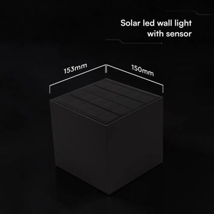 LED соларен стенен осветител със сензор LED/9W/3,7V 3000/4000/5000K IP65 2600 mAh черен
