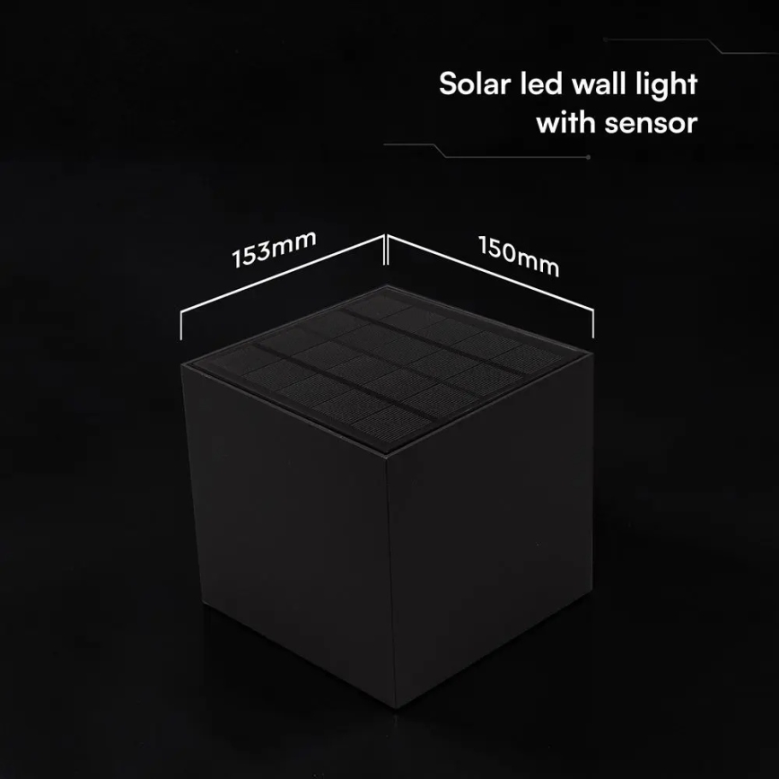 LED соларен стенен осветител със сензор LED/9W/3,7V 3000/4000/5000K IP65 2600 mAh черен