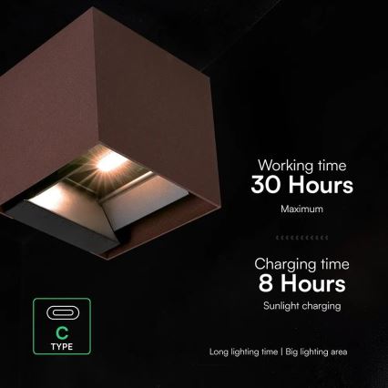 Соларно стенно LED осветително тяло с вграден сензор LED/9W/3,7V 3000/4000/5000K IP65 2600 mAh кафяво