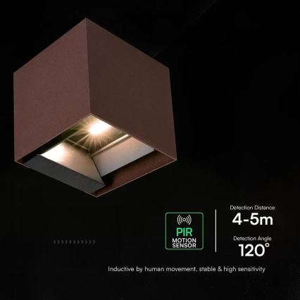 Соларно стенно LED осветително тяло с вграден сензор LED/9W/3,7V 3000/4000/5000K IP65 2600 mAh кафяво