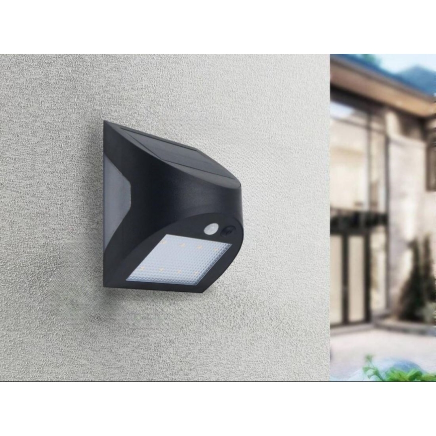 LED соларно стенно осветително тяло със сензор LED/3W/3,7V 3000/4000K 1200 mAh IP54 черно