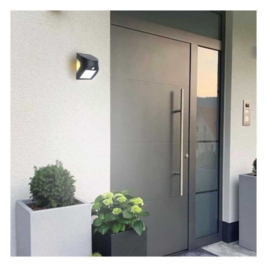 LED соларно стенно осветително тяло със сензор LED/3W/3,7V 3000/4000K 1200 mAh IP54 черно