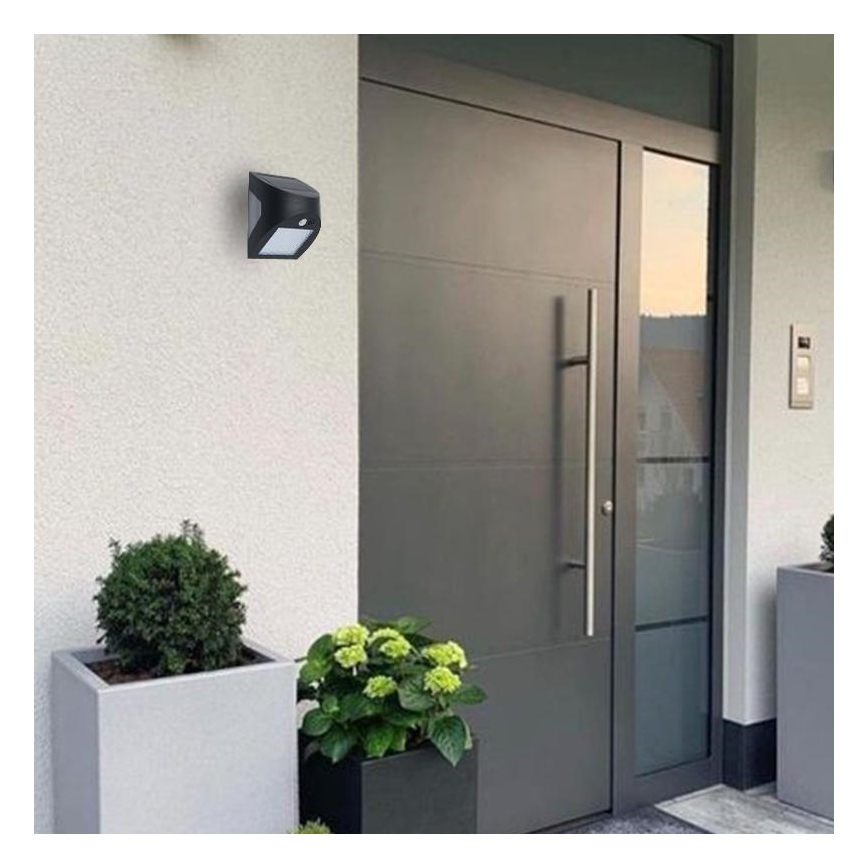 LED соларно стенно осветително тяло със сензор LED/3W/3,7V 3000/4000K 1200 mAh IP54 черно