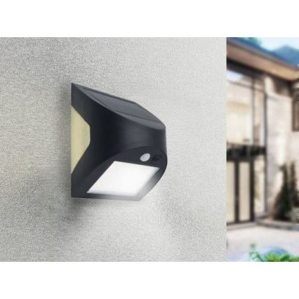 LED соларно стенно осветително тяло със сензор LED/3W/3,7V 3000/4000K 1200 mAh IP54 черно
