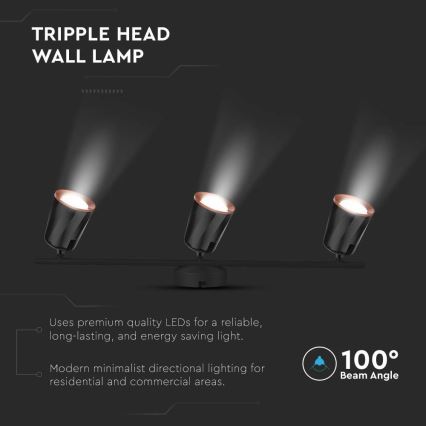 LED Спот 3xLED/5W/230V 4000K черен