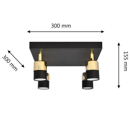 LED Спот TUBSSON 4xGU10/4,8W/230V черен/златист