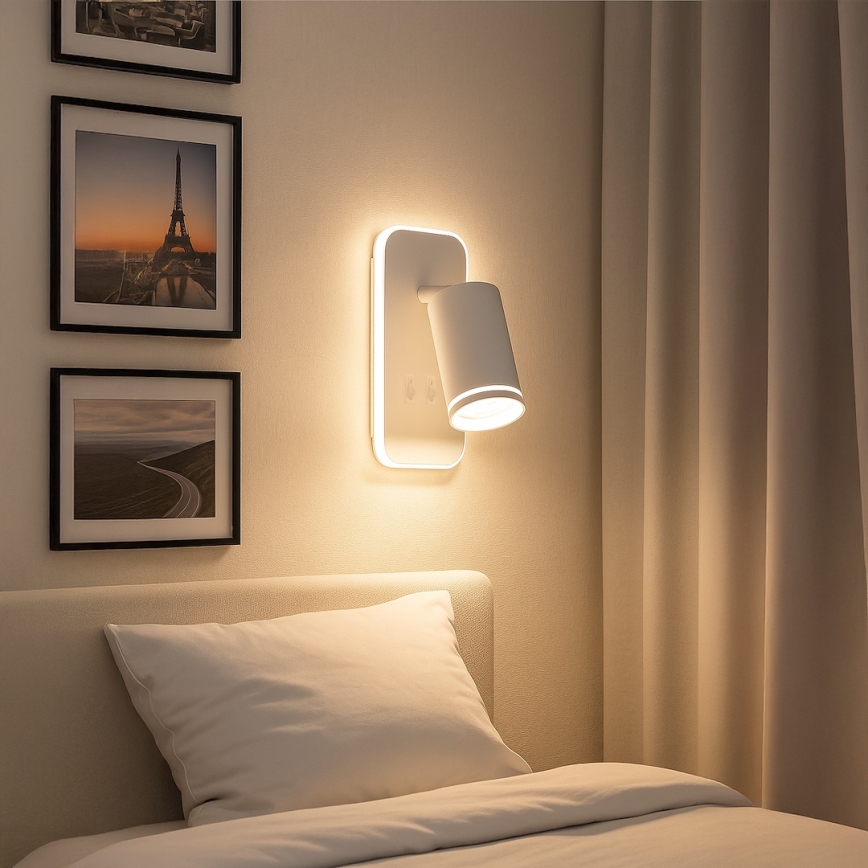 LED стенен насочващ аплик PIPE 1xGU10/10W/230V + LED/6W бял