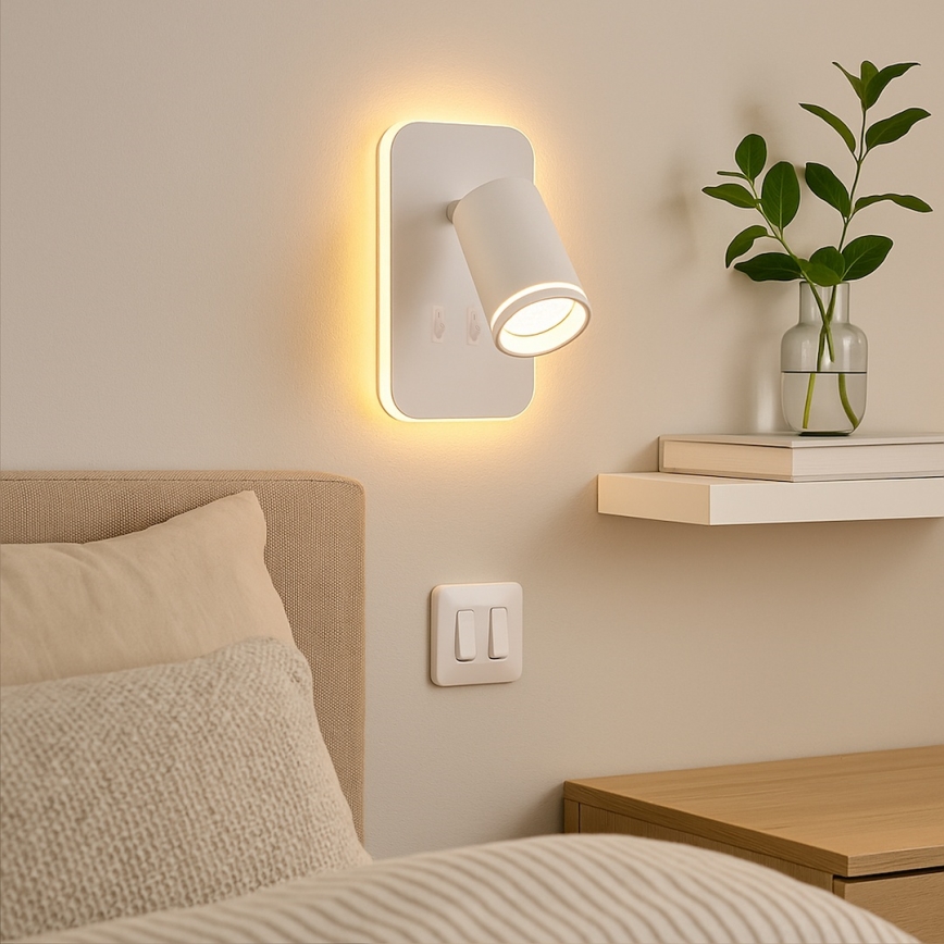 LED стенен насочващ аплик PIPE 1xGU10/10W/230V + LED/6W бял