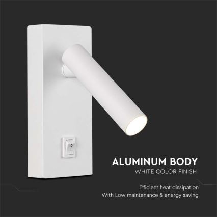 LED Стенен спот с превключвател LED/2W/230V 3000K бял