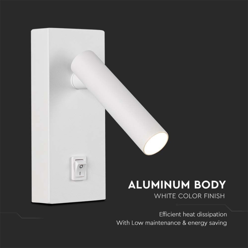 LED Стенен спот с превключвател LED/2W/230V 3000K бял