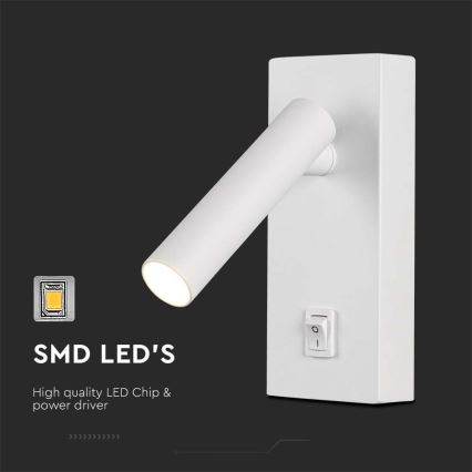 LED Стенен спот с превключвател LED/2W/230V 3000K бял