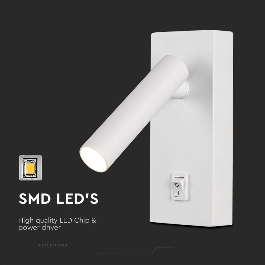 LED Стенен спот с превключвател LED/2W/230V 3000K бял