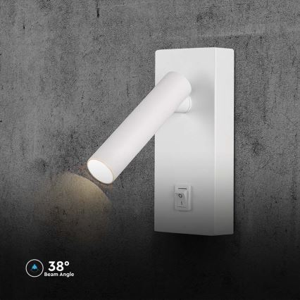 LED Стенен спот с превключвател LED/2W/230V 3000K бял