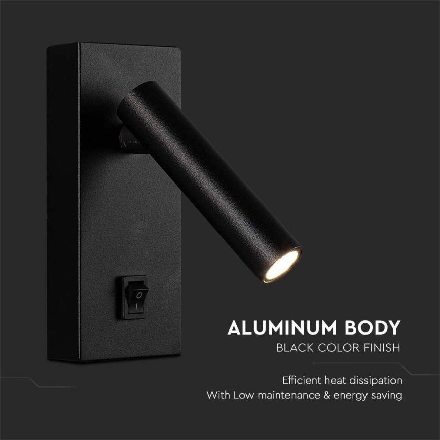 LED Стенен спот LED/2W/230V 3000K черен