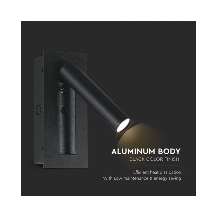 LED стенен спот LED/2W/230V 3000K черен