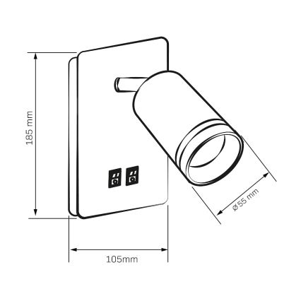 LED Стенен спот ПАРИЖ 1xGU10/10W/230V + LED/6W/230V черен