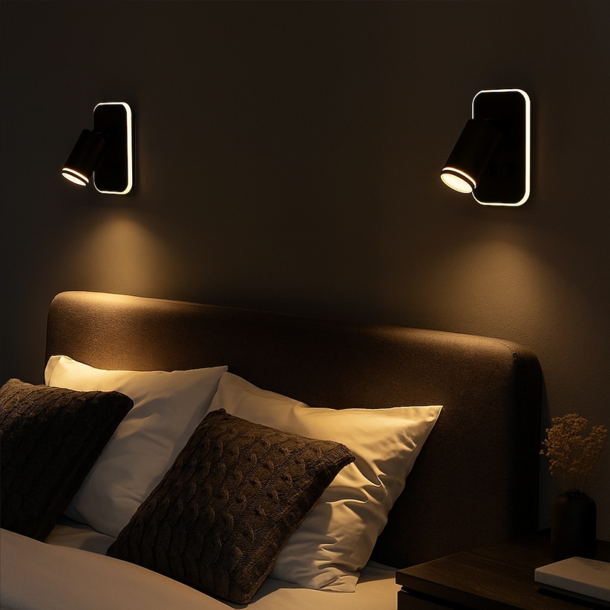 LED стенен спот PIPE 1xGU10/10W/230V + LED/6W черен