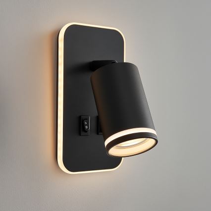 LED стенен спот PIPE 1xGU10/10W/230V + LED/6W черен