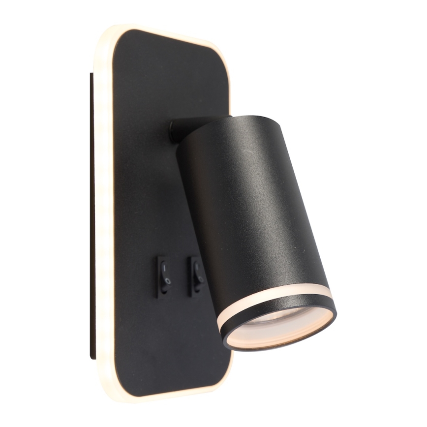 LED стенен спот PIPE 1xGU10/10W/230V + LED/6W черен