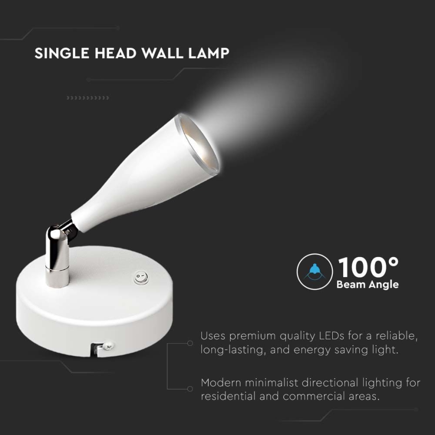 LED Стенен спот с превключвател LED/4,5W/230V 3000K бял