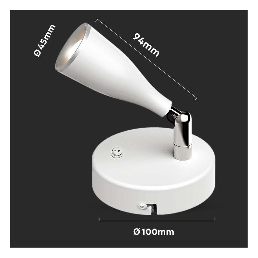 LED Стенен спот с превключвател LED/4,5W/230V 3000K бял