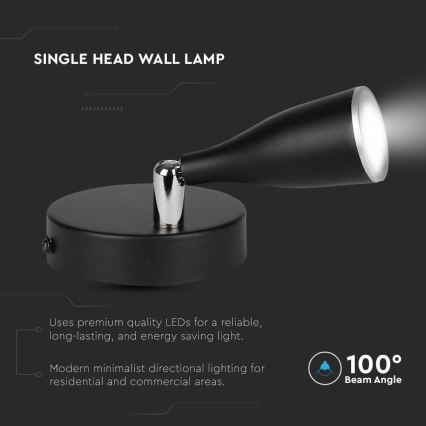 LED Стенен спот с превключвател LED/4,5W/230V 4000K черен