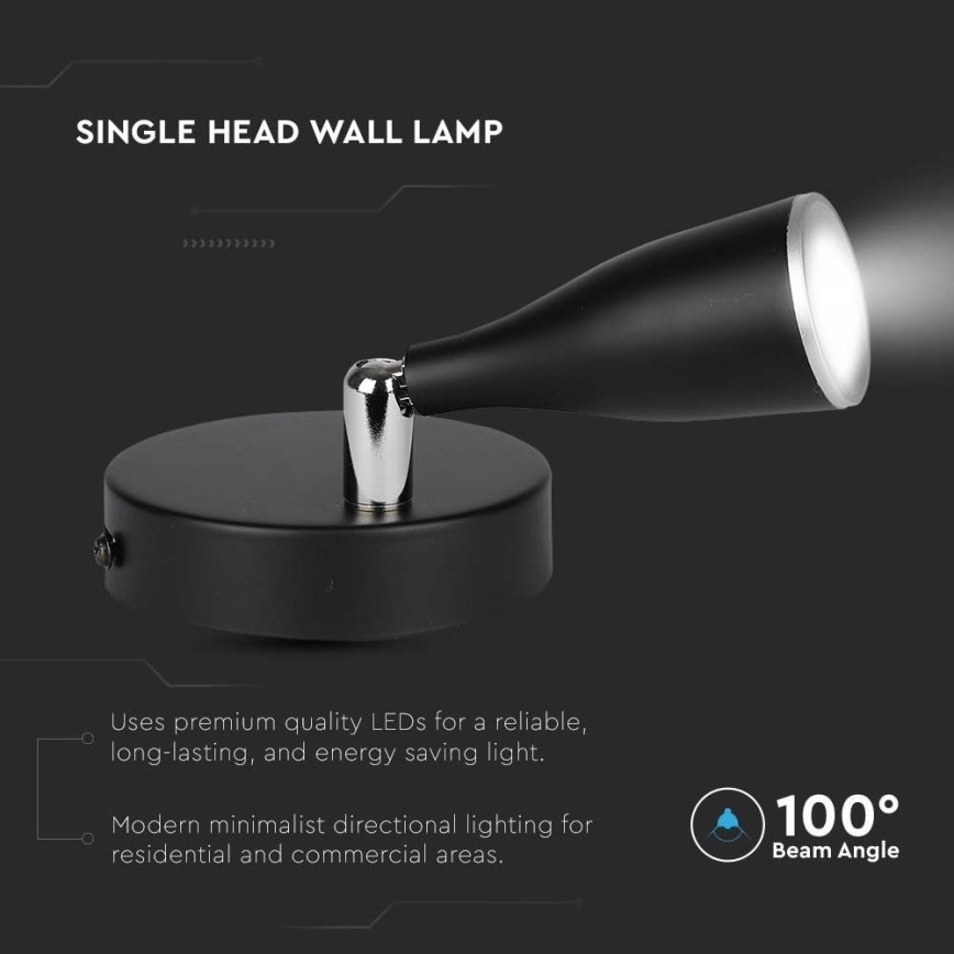 LED Стенен спот с превключвател LED/4,5W/230V 4000K черен