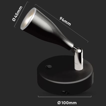 LED Стенен спот с превключвател LED/4,5W/230V 4000K черен