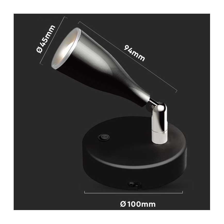 LED Стенен спот с превключвател LED/4,5W/230V 4000K черен