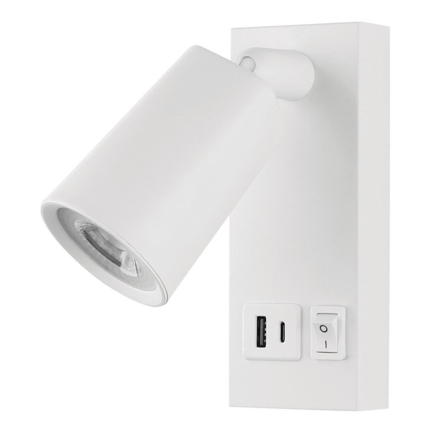 LED Стенен спот с  USB CHARGE LED/5W/230V бял