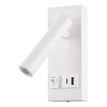 LED Стенен спот с  USB LED/2W/230V бял
