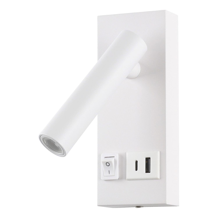 LED Стенен спот с  USB LED/2W/230V бял