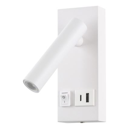 LED Стенен спот с  USB LED/2W/230V бял