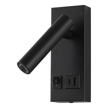 LED Стенен спот с  USB LED/2W/230V черен