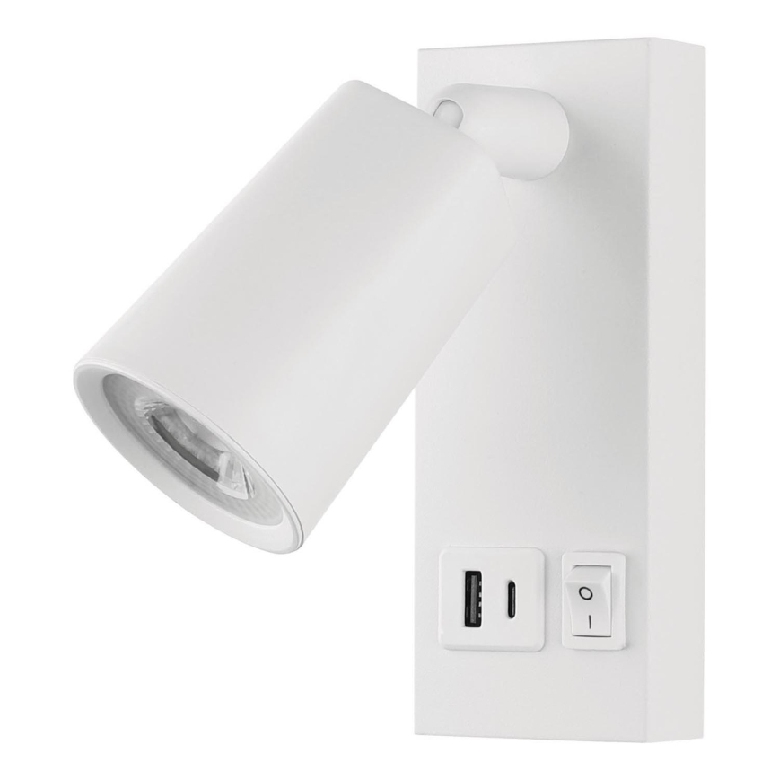 LED Стенен спот с  USB LED/5W/230V бял