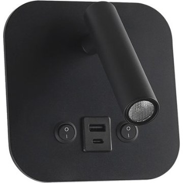 LED стенен спот с USB порт LED/8W/230V 3000K черен