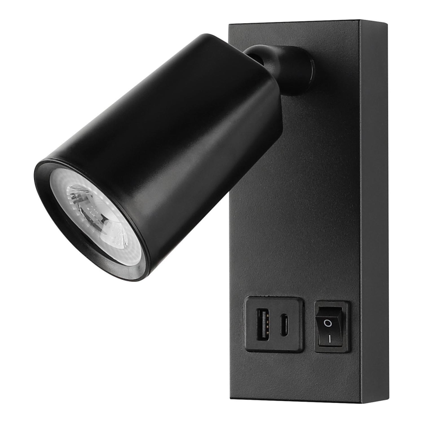 LED стенен спот с USB зареждане LED/5W/230V черен