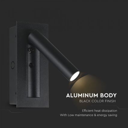 LED стенен точков аплик LED/2W/230V 3000K черен