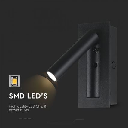 LED стенен точков аплик LED/2W/230V 3000K черен