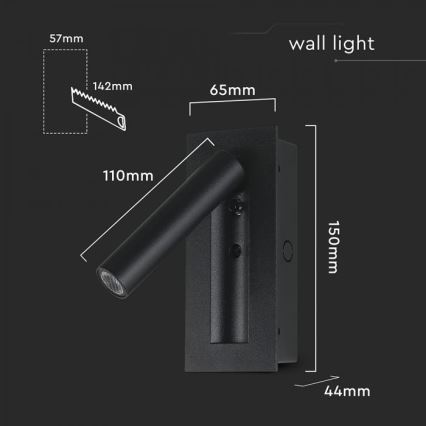 LED стенен точков аплик LED/2W/230V 3000K черен