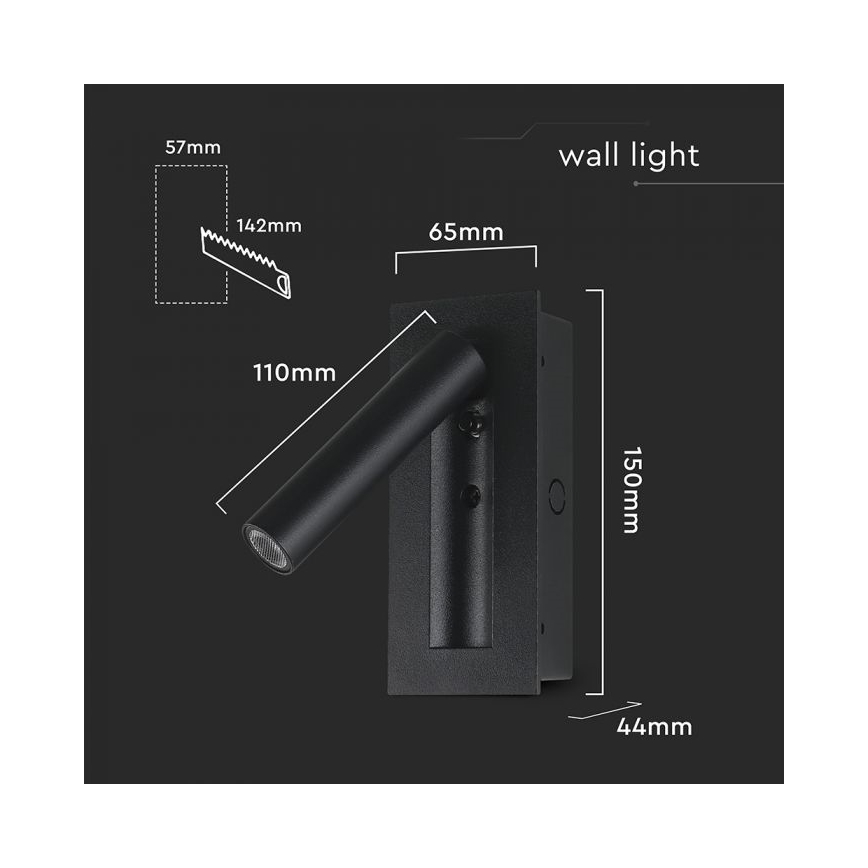 LED стенен точков аплик LED/2W/230V 3000K черен