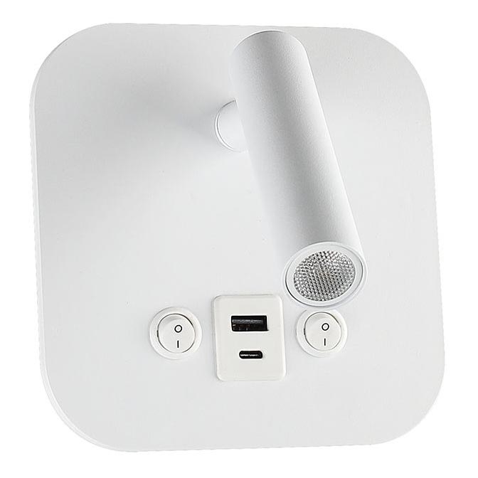 LED стенен точков аплик с USB порт LED/8W/230V 3000K бял