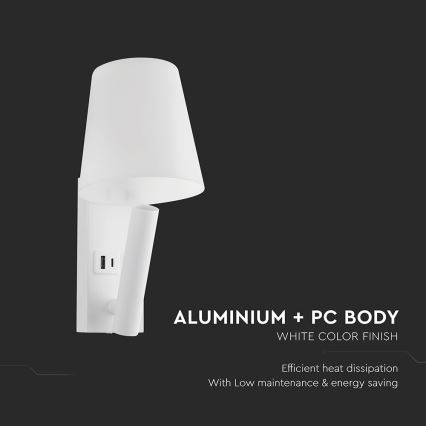 LED стенна лампа с USB порт LED/2W/230V 3000K бяла