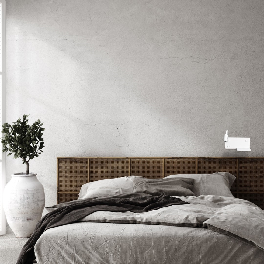 LED стенна лампа SHELF LED/4W+LED/5W+LED/2W/230V + USB порт бяла