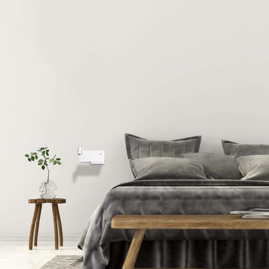 LED стенна лампа SHELF LED/4W+LED/5W+LED/2W/230V + USB порт бяла