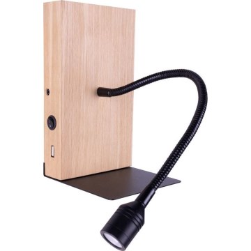 LED стенно осветително тяло LECTOR, 2,5 W, 230 V, USB, дъб